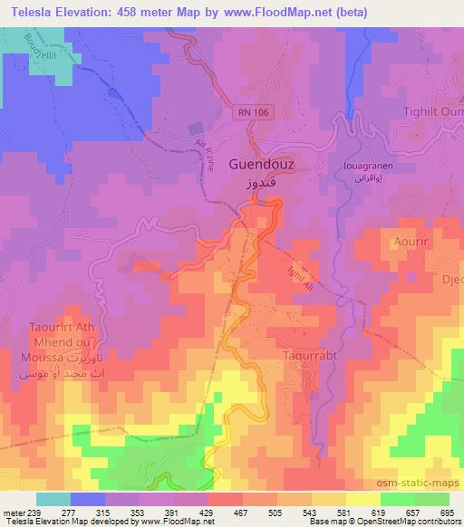 Telesla,Algeria Elevation Map