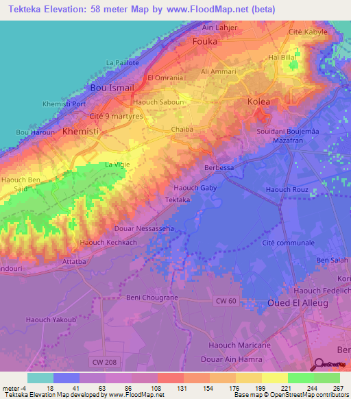 Tekteka,Algeria Elevation Map
