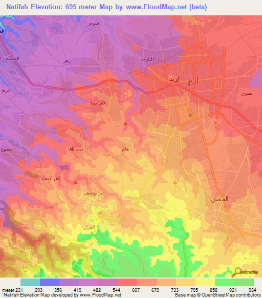 Natifah,Jordan Elevation Map