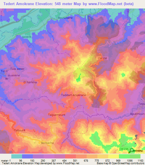 Tedert Amokrane,Algeria Elevation Map