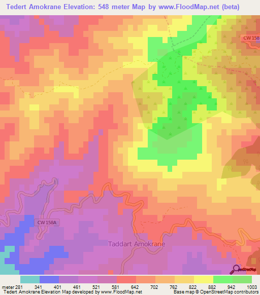 Tedert Amokrane,Algeria Elevation Map