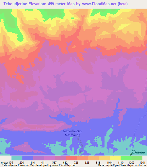 Teboudjerine,Algeria Elevation Map