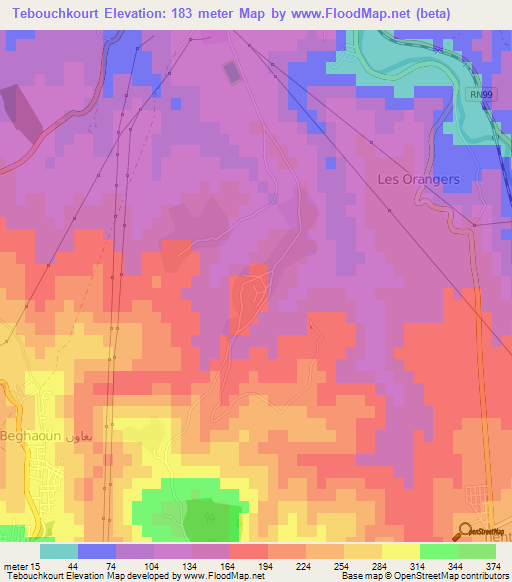 Tebouchkourt,Algeria Elevation Map