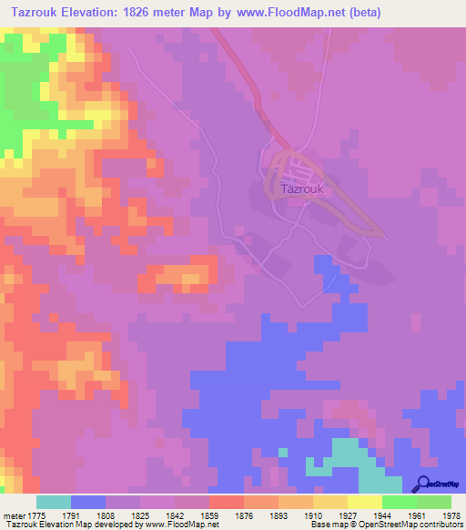 Tazrouk,Algeria Elevation Map
