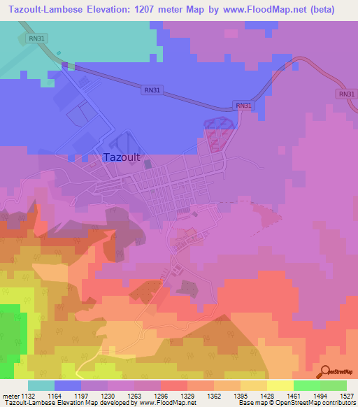 Tazoult-Lambese,Algeria Elevation Map