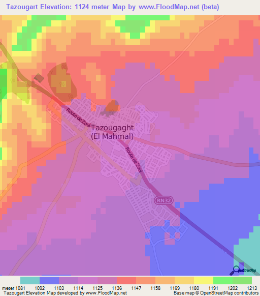 Tazougart,Algeria Elevation Map