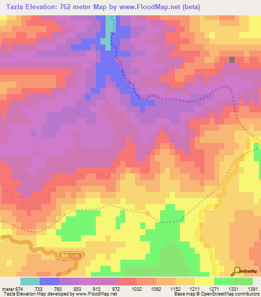 Tazla,Algeria Elevation Map