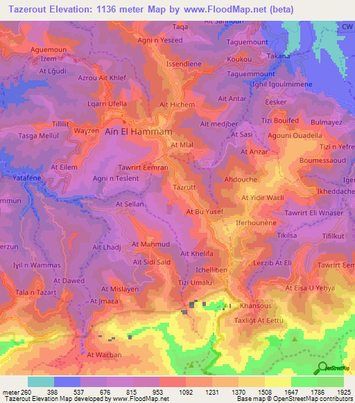Tazerout,Algeria Elevation Map