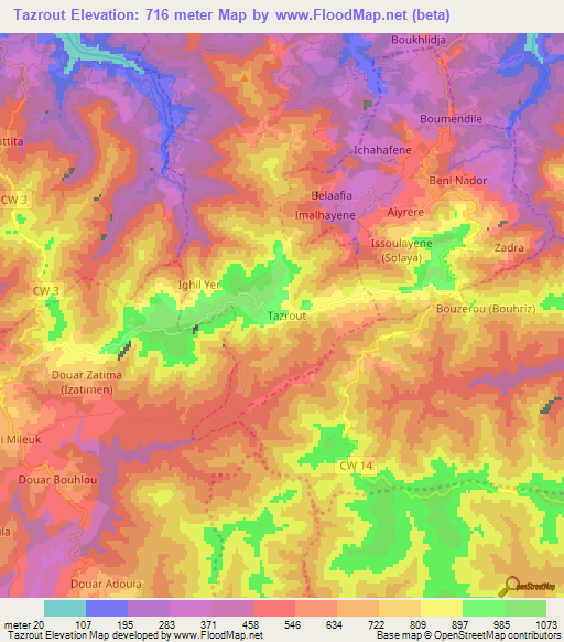 Tazrout,Algeria Elevation Map