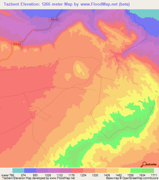 Tazbent,Algeria Elevation Map