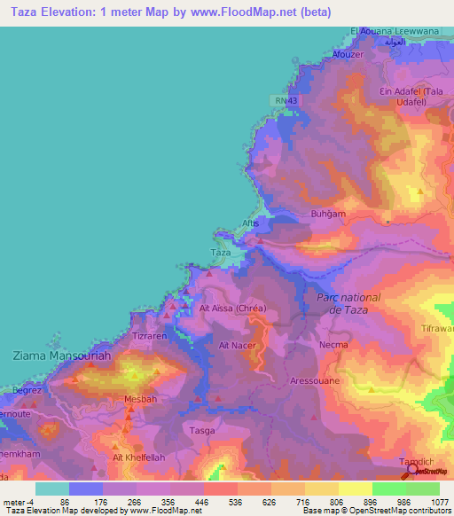 Taza,Algeria Elevation Map