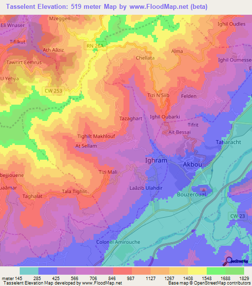 Tasselent,Algeria Elevation Map