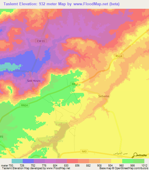 Taslemt,Algeria Elevation Map