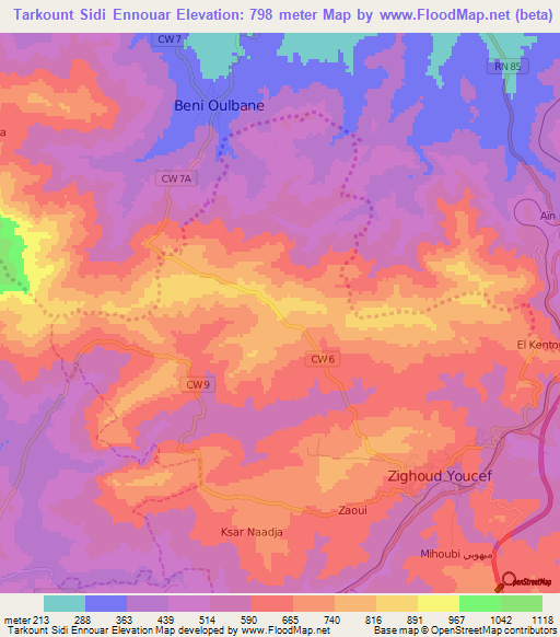 Tarkount Sidi Ennouar,Algeria Elevation Map