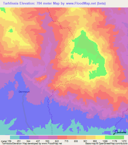 Tarhlissia,Algeria Elevation Map