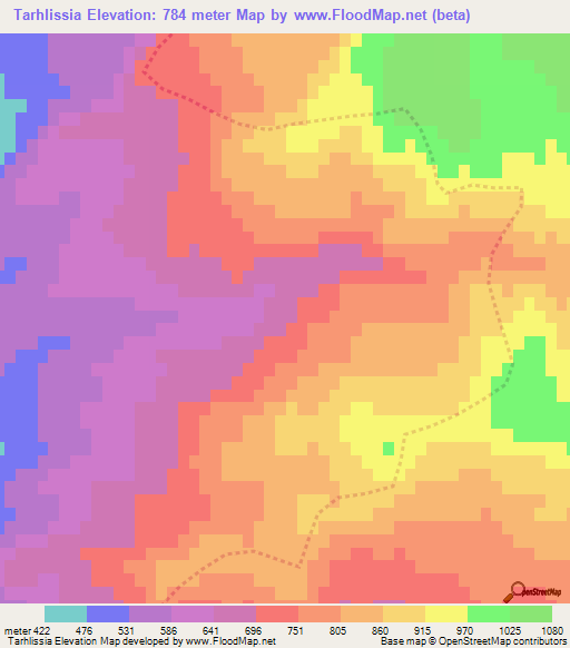 Tarhlissia,Algeria Elevation Map
