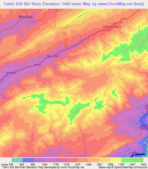 Tarhit Sidi Bel Kheir,Algeria Elevation Map