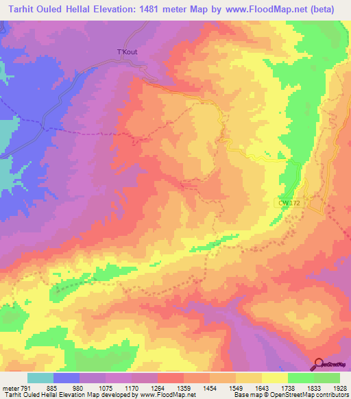 Tarhit Ouled Hellal,Algeria Elevation Map