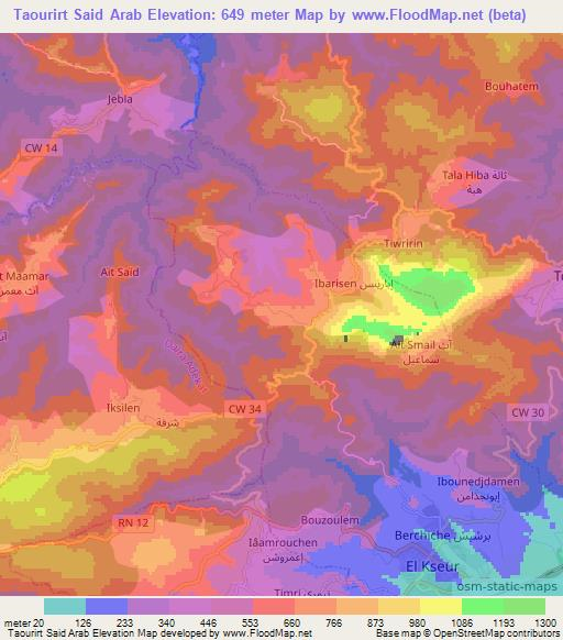 Taourirt Said Arab,Algeria Elevation Map