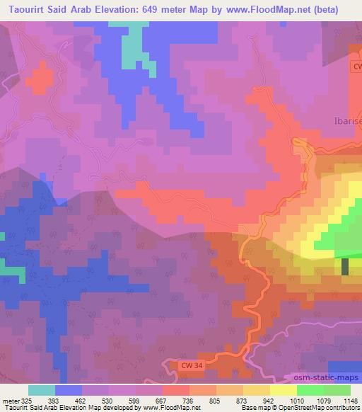 Taourirt Said Arab,Algeria Elevation Map