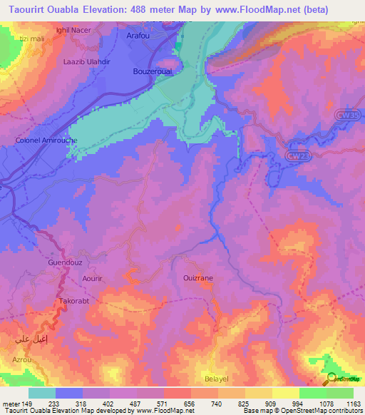 Taourirt Ouabla,Algeria Elevation Map