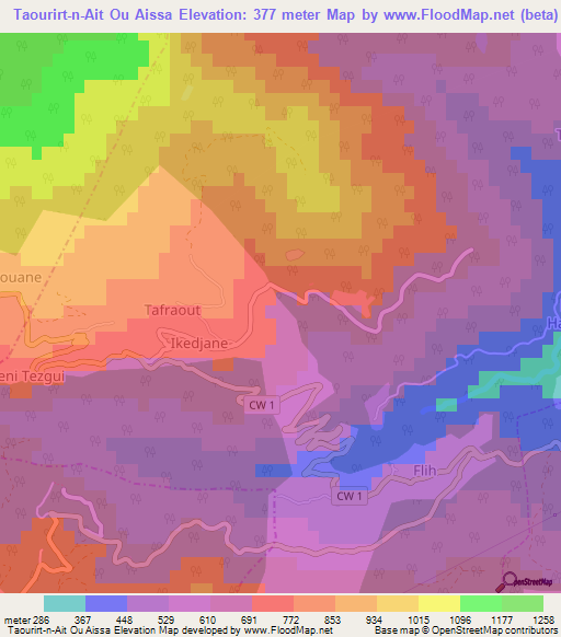 Taourirt-n-Ait Ou Aissa,Algeria Elevation Map