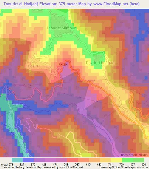 Taourirt el Hadjadj,Algeria Elevation Map