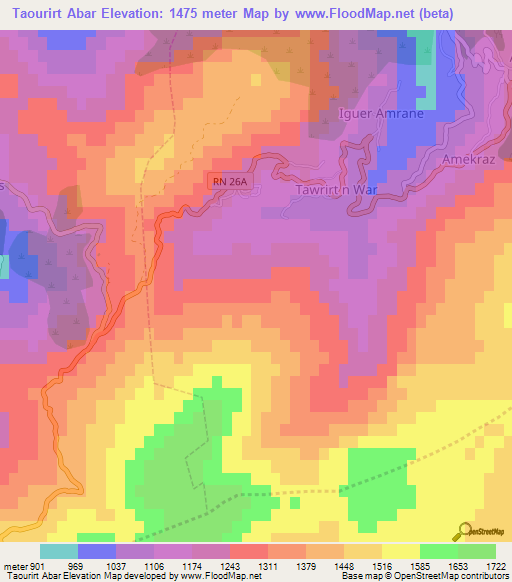 Taourirt Abar,Algeria Elevation Map