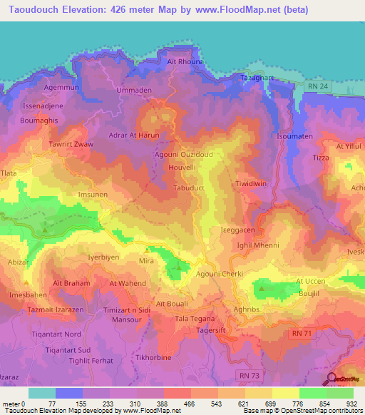 Taoudouch,Algeria Elevation Map