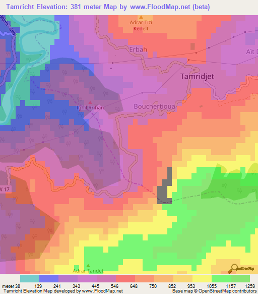 Tamricht,Algeria Elevation Map