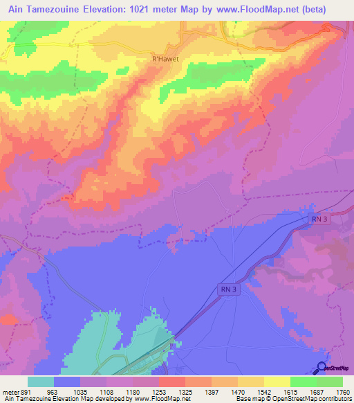Ain Tamezouine,Algeria Elevation Map