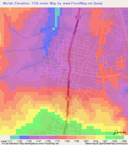 Mu'tah,Jordan Elevation Map