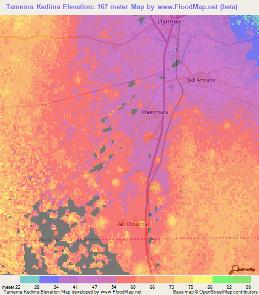 Tamerna Kedima,Algeria Elevation Map