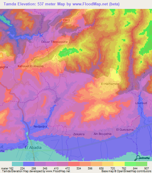Tamda,Algeria Elevation Map