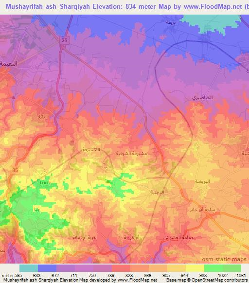 Mushayrifah ash Sharqiyah,Jordan Elevation Map
