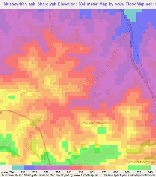 Mushayrifah ash Sharqiyah,Jordan Elevation Map
