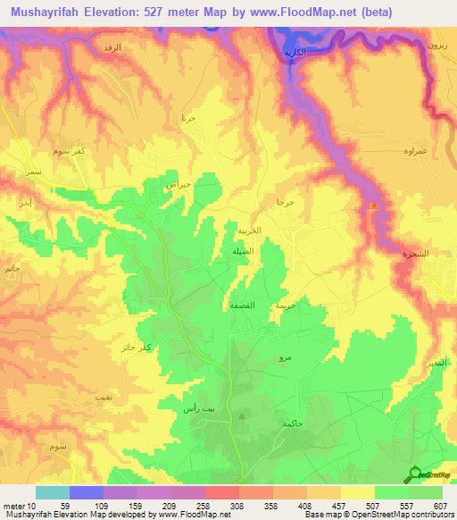 Mushayrifah,Jordan Elevation Map