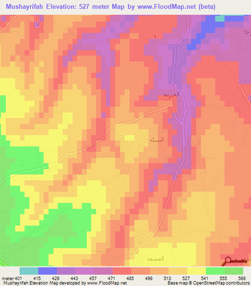 Mushayrifah,Jordan Elevation Map