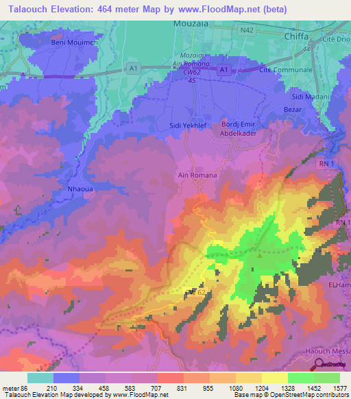 Talaouch,Algeria Elevation Map