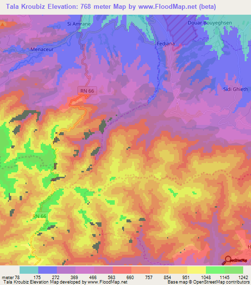 Tala Kroubiz,Algeria Elevation Map