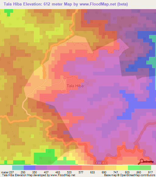 Tala Hiba,Algeria Elevation Map