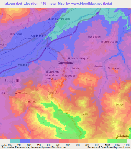 Takourrabet,Algeria Elevation Map