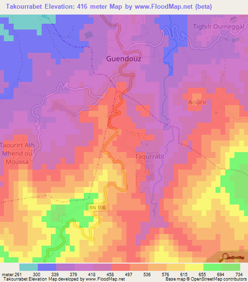 Takourrabet,Algeria Elevation Map