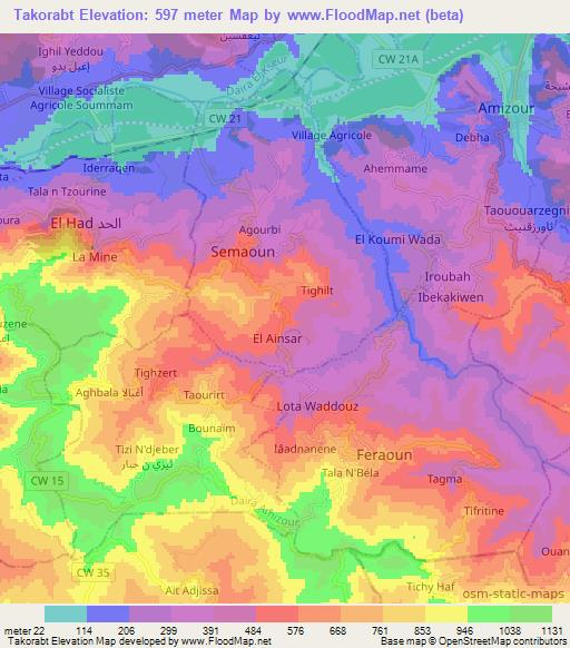 Takorabt,Algeria Elevation Map