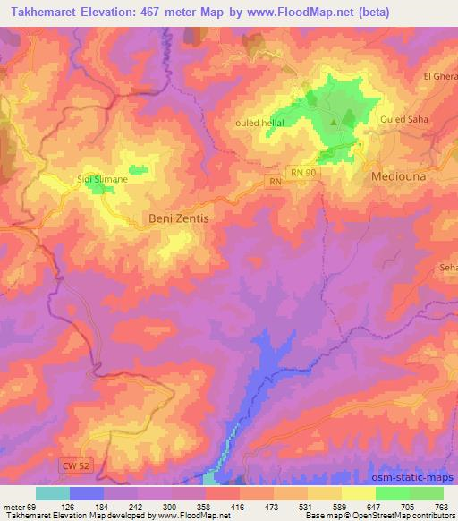 Takhemaret,Algeria Elevation Map