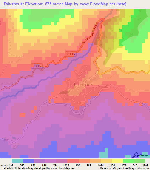Takerbouzt,Algeria Elevation Map