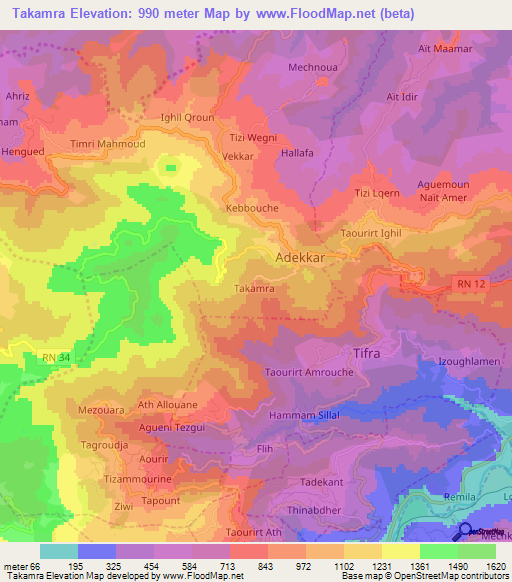 Takamra,Algeria Elevation Map