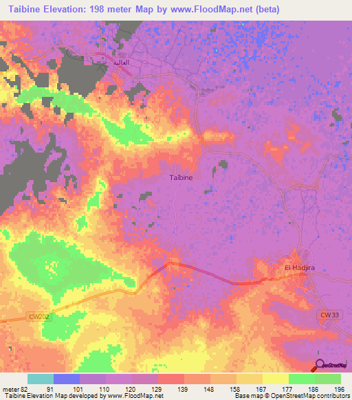 Taibine,Algeria Elevation Map