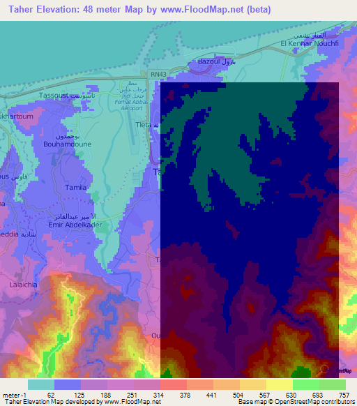 Taher,Algeria Elevation Map