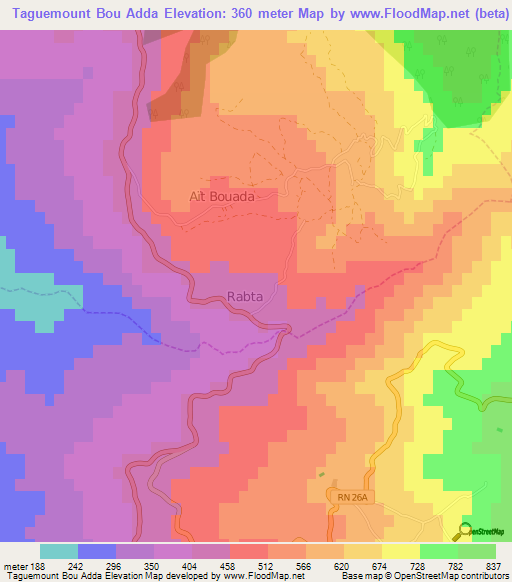 Taguemount Bou Adda,Algeria Elevation Map